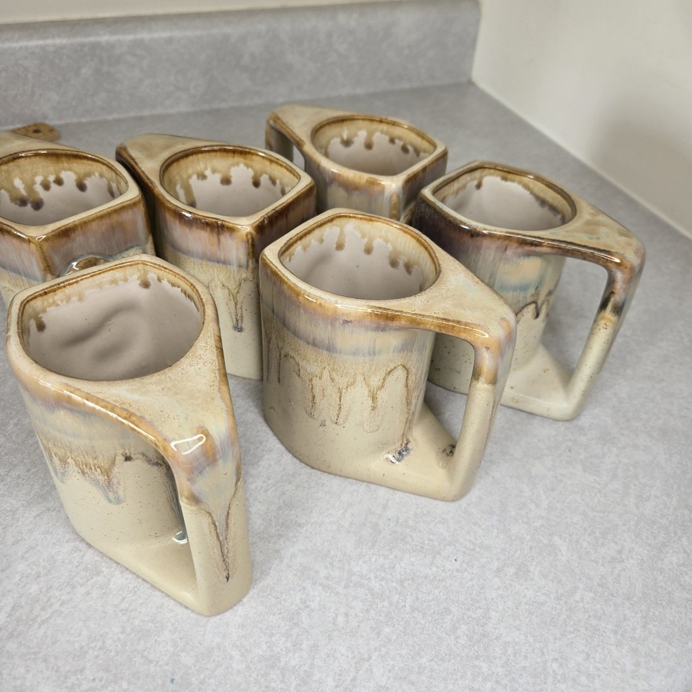 Rodolfo Padilla Signed Stoneware Drip Glaze Coffee Mugs Set of 6